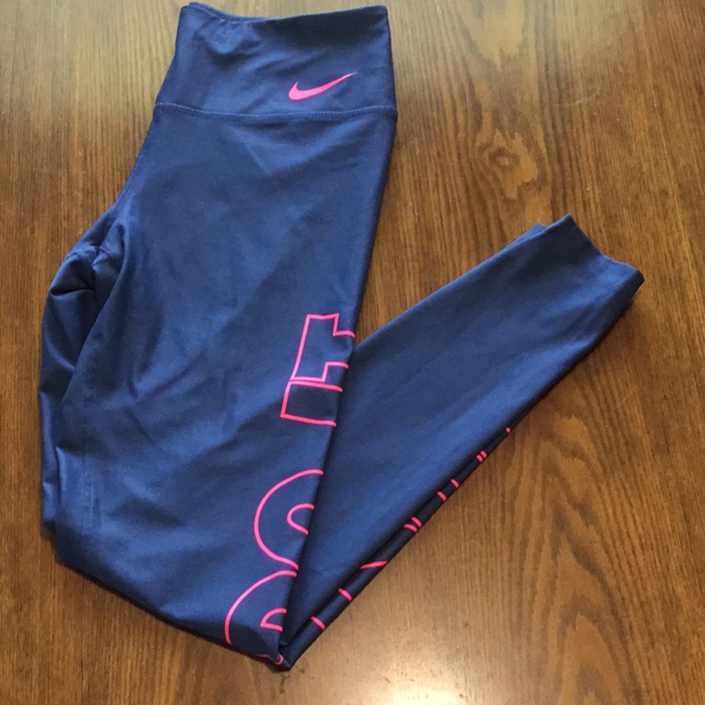 Nike pink and blue “ just do it” leggings
